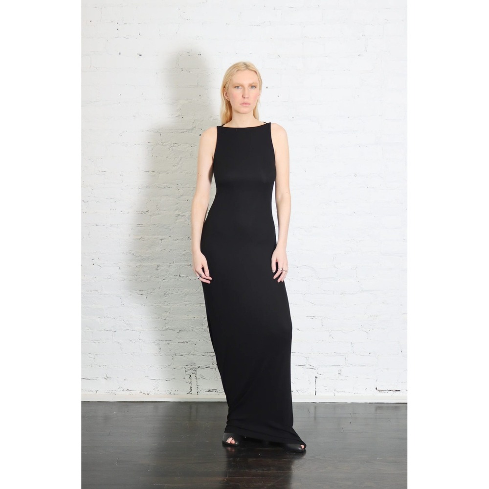 ENZA COSTA Silk Rib Sleeveless Boatneck Fluid Maxi Dress Women XS Black Luxury